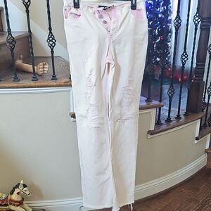 SER.O.YA Light Pink Distressed Straight Leg Pants